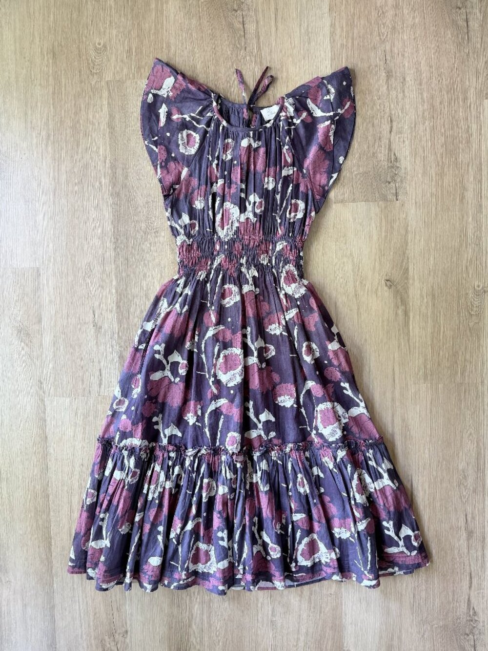 Cleobella Ellison Midi Dress Small S Purple Organic Cottn Floral Flutter Slv